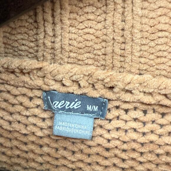 Aerie Oversized Turtleneck Sweater Med Beige Chunky Knit Cozy Fall Pullover Cozy - Picture 4 of 4